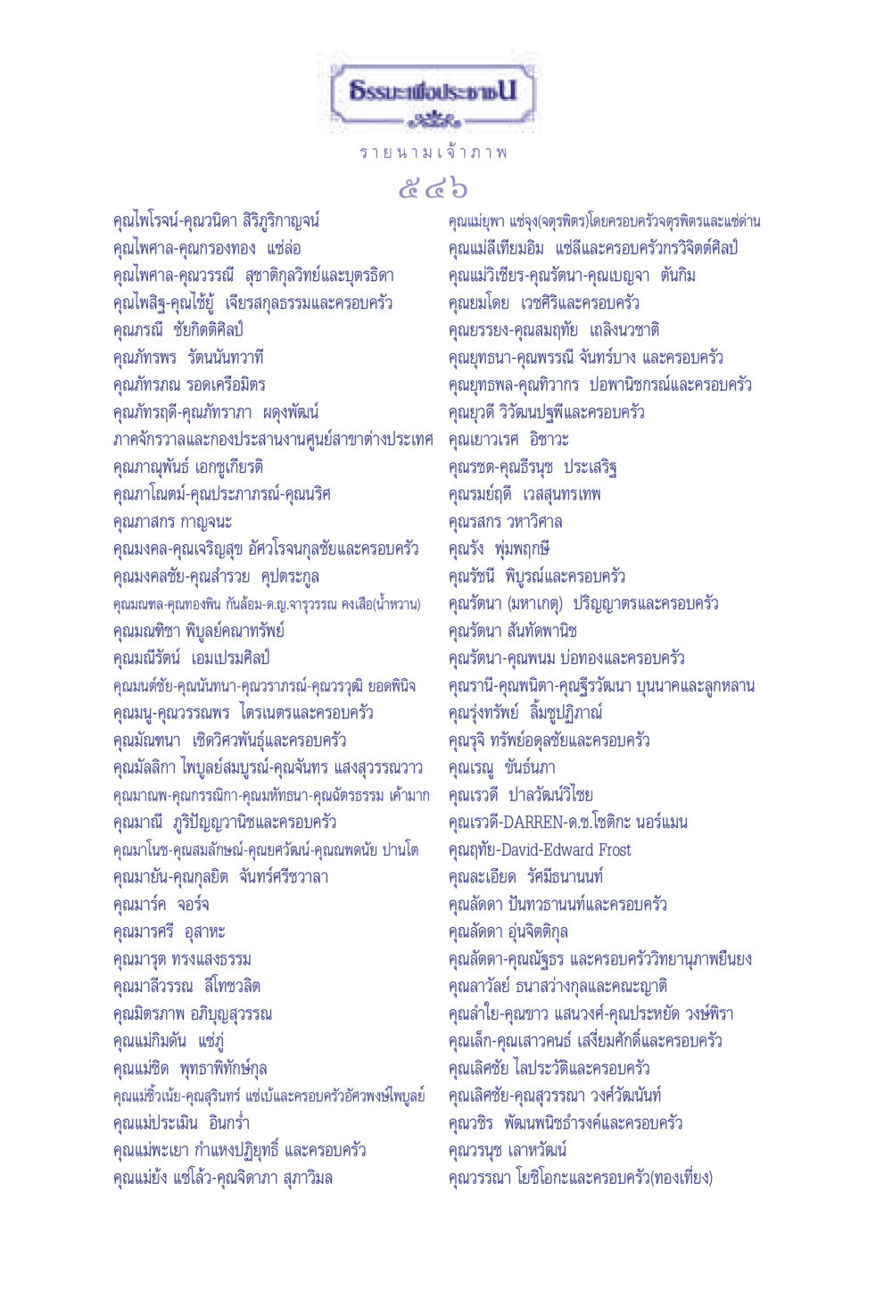 รายนามเจ้าภาพ ธรรมะเพื่อประชาชน ฉบับการบำเพ็ญบารมี หน้า 547