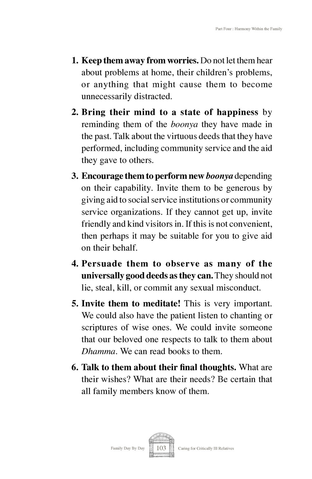 Harmony Within the Family: Caring for Critically Ill Relatives Family Day By Day หน้า 105