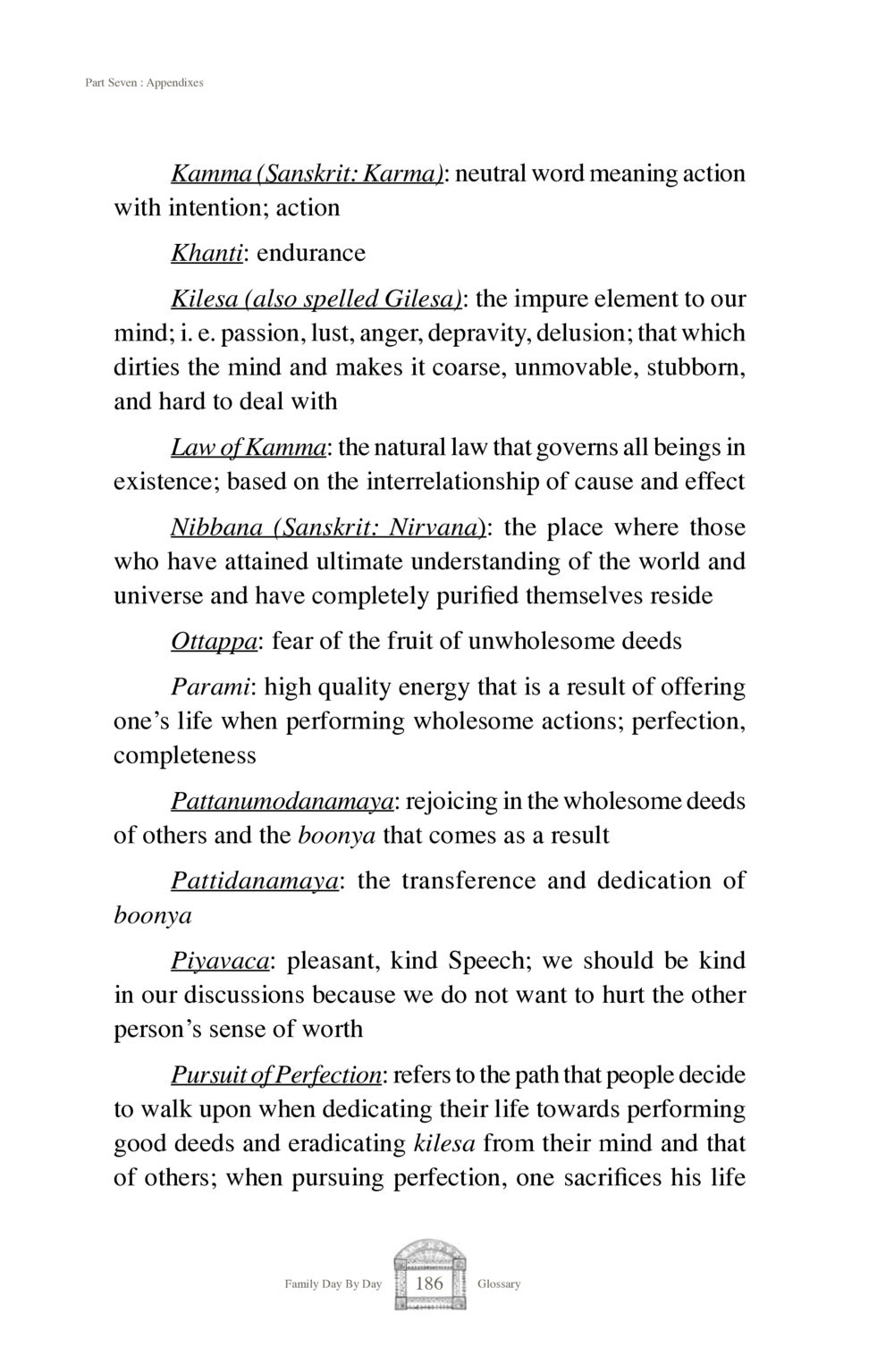 Glossary of Buddhist Terms Family Day By Day หน้า 188