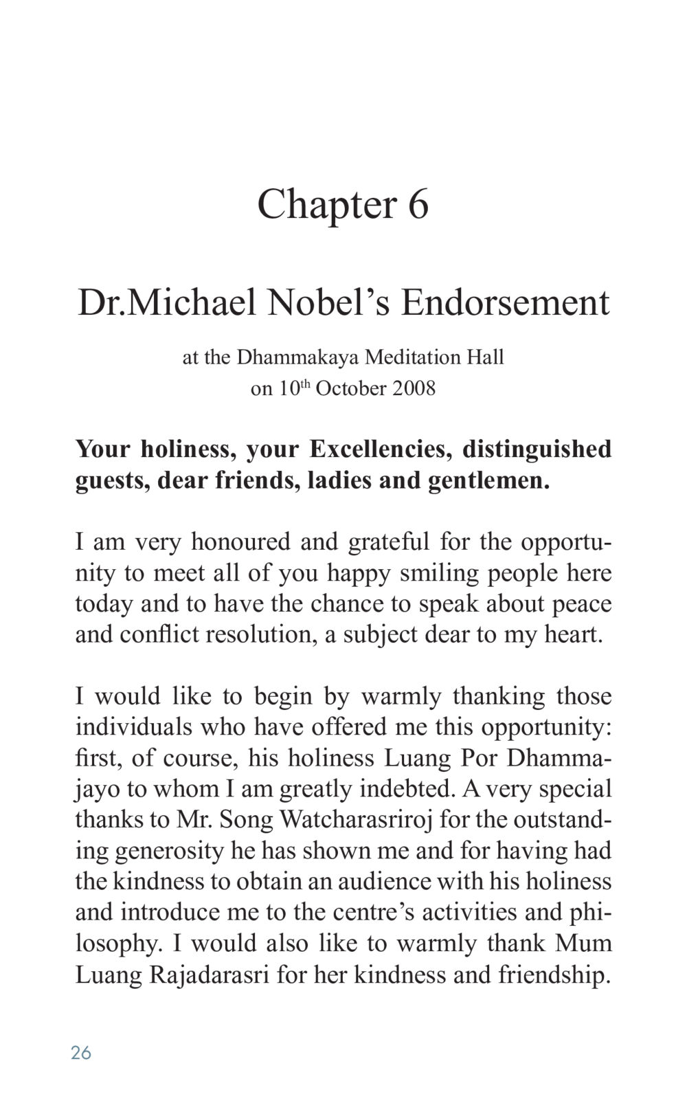 Dr. Michael Nobel's Endorsement on Peace and Conflict Resolution Golden Age of Inner Peace หน้า 26
