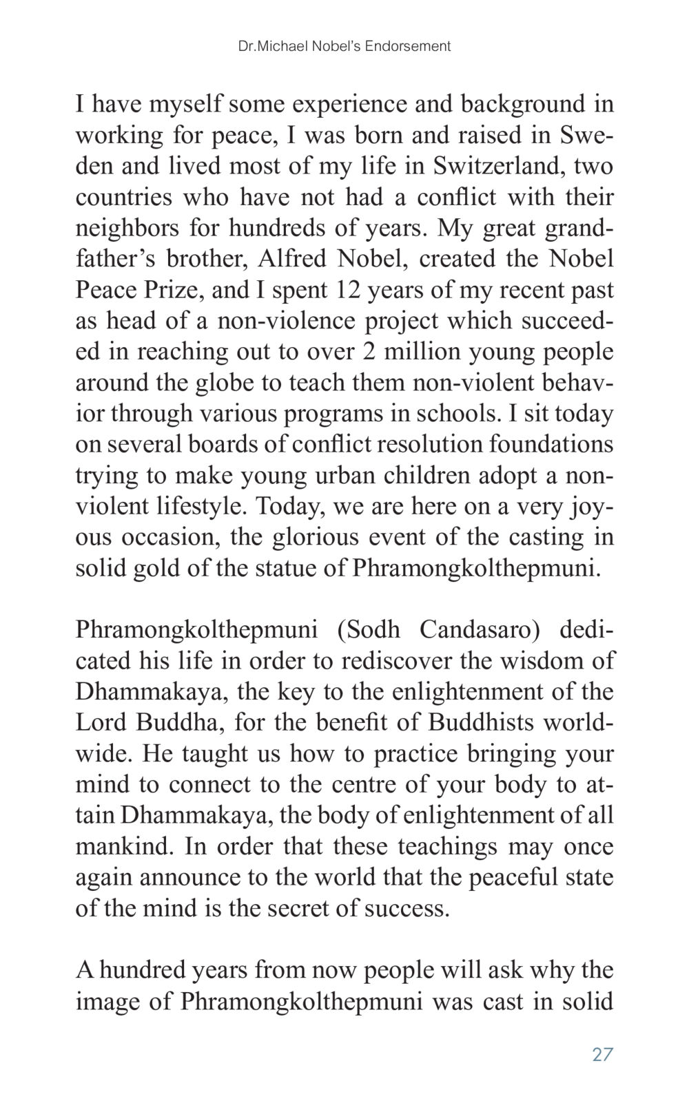 Dr. Michael Nobel's Commitment to Peace Golden Age of Inner Peace หน้า 27