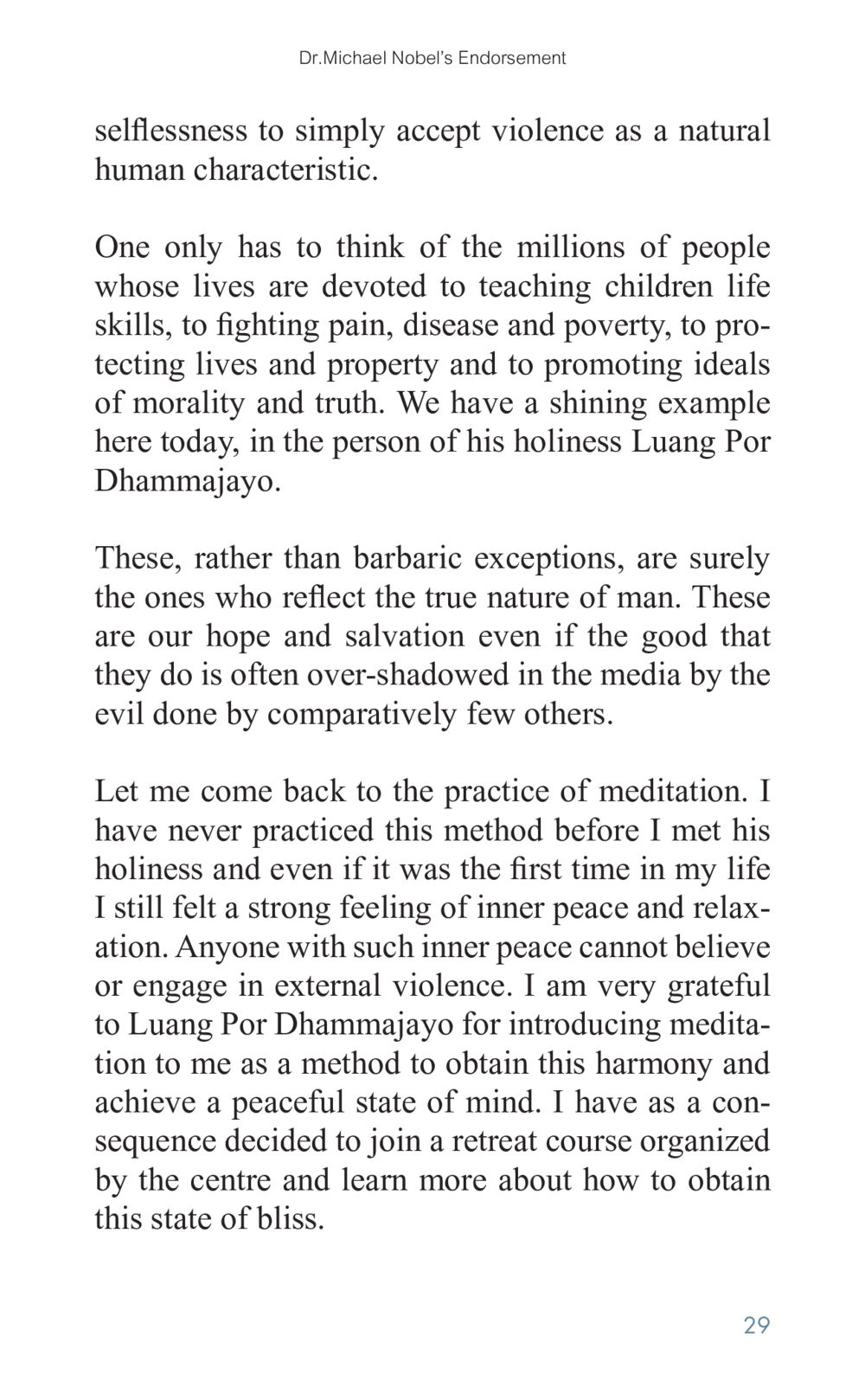 Dr. Michael Nobel's Support for Meditation and Peace Golden Age of Inner Peace หน้า 29