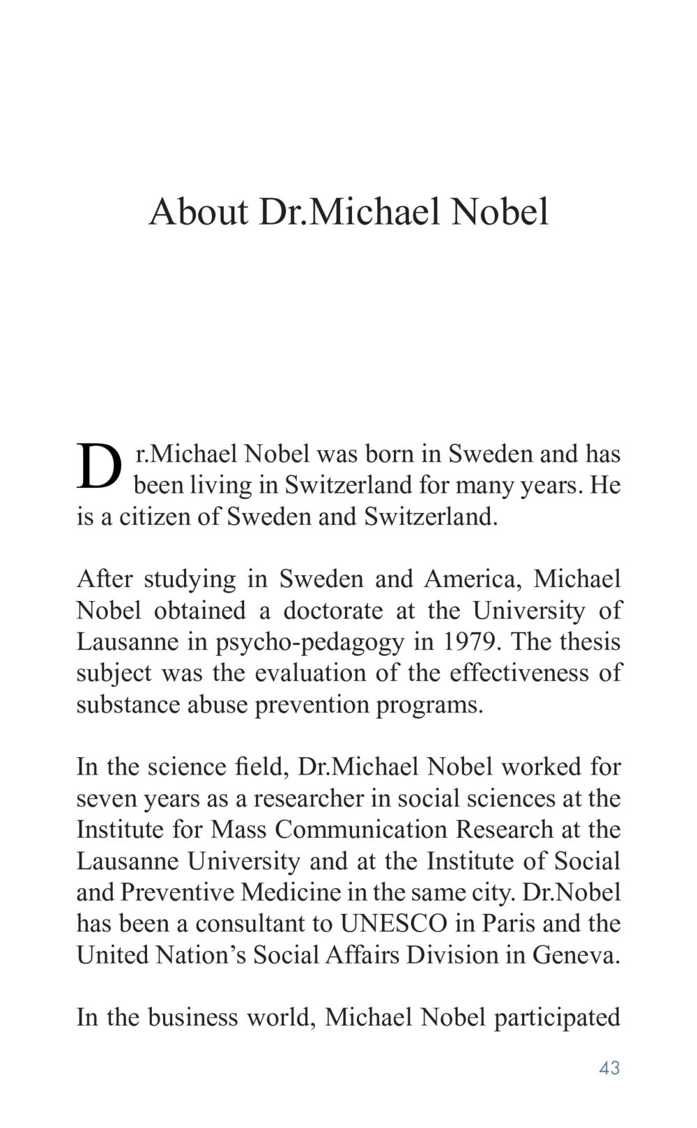Dr. Michael Nobel - A Competitive Researcher and Consultant Golden Age of Inner Peace หน้า 43