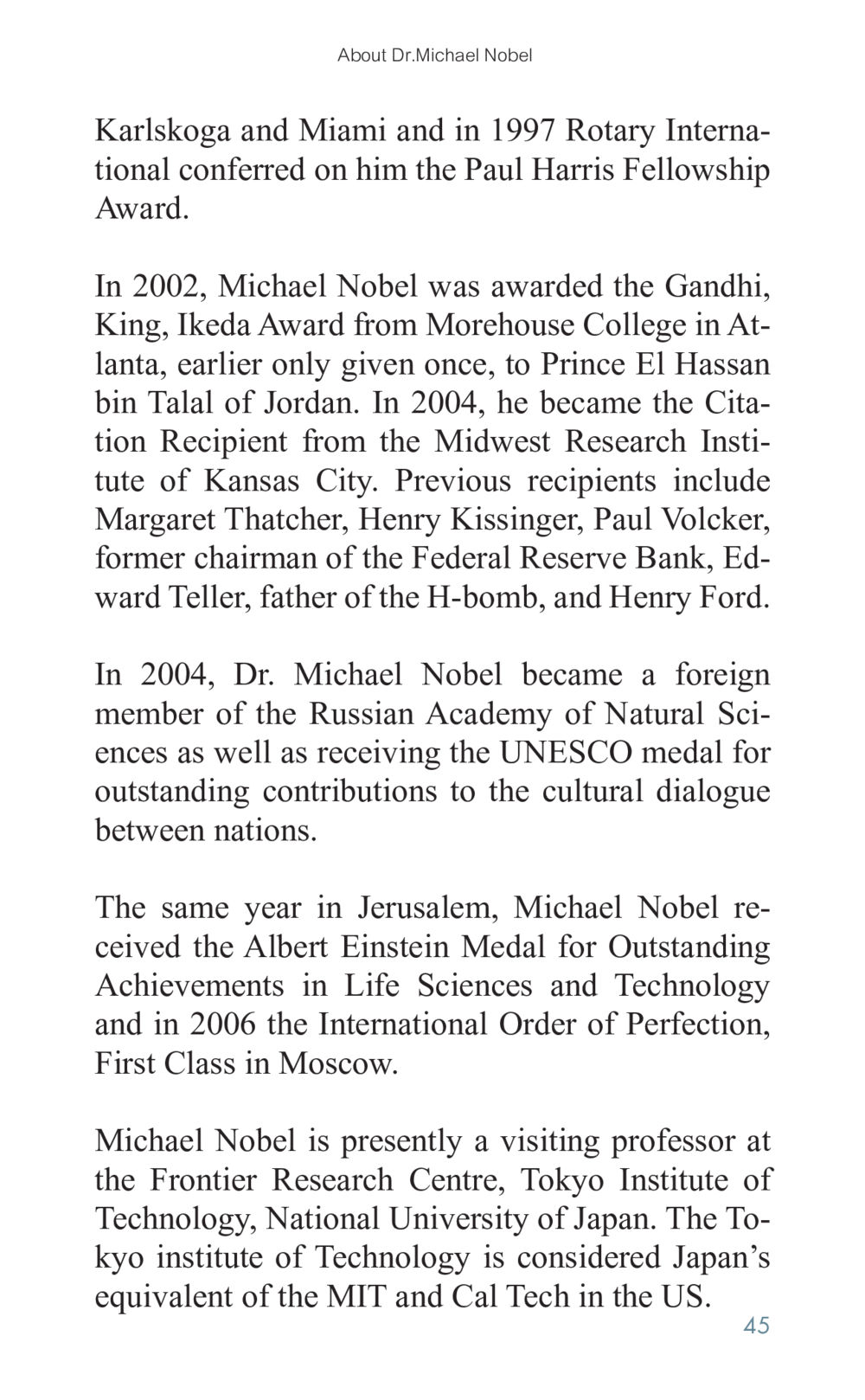 Dr. Michael Nobel: A Profile of Achievements Golden Age of Inner Peace หน้า 45