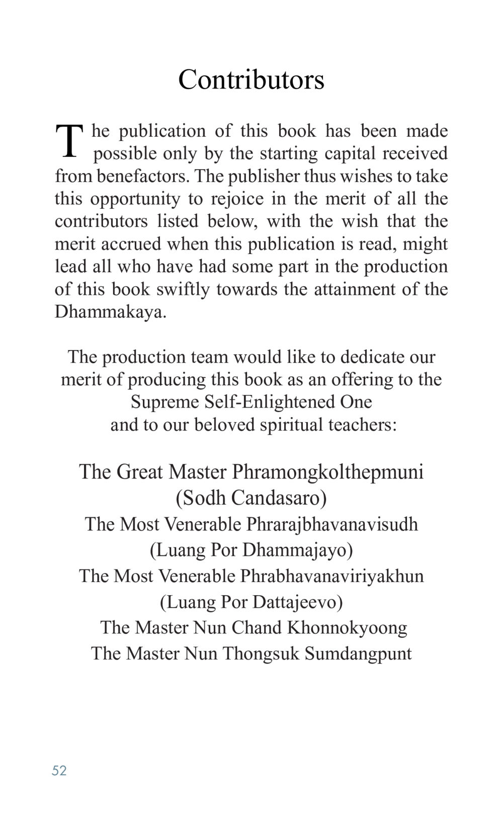 Contributors and Dedication Golden Age of Inner Peace หน้า 52