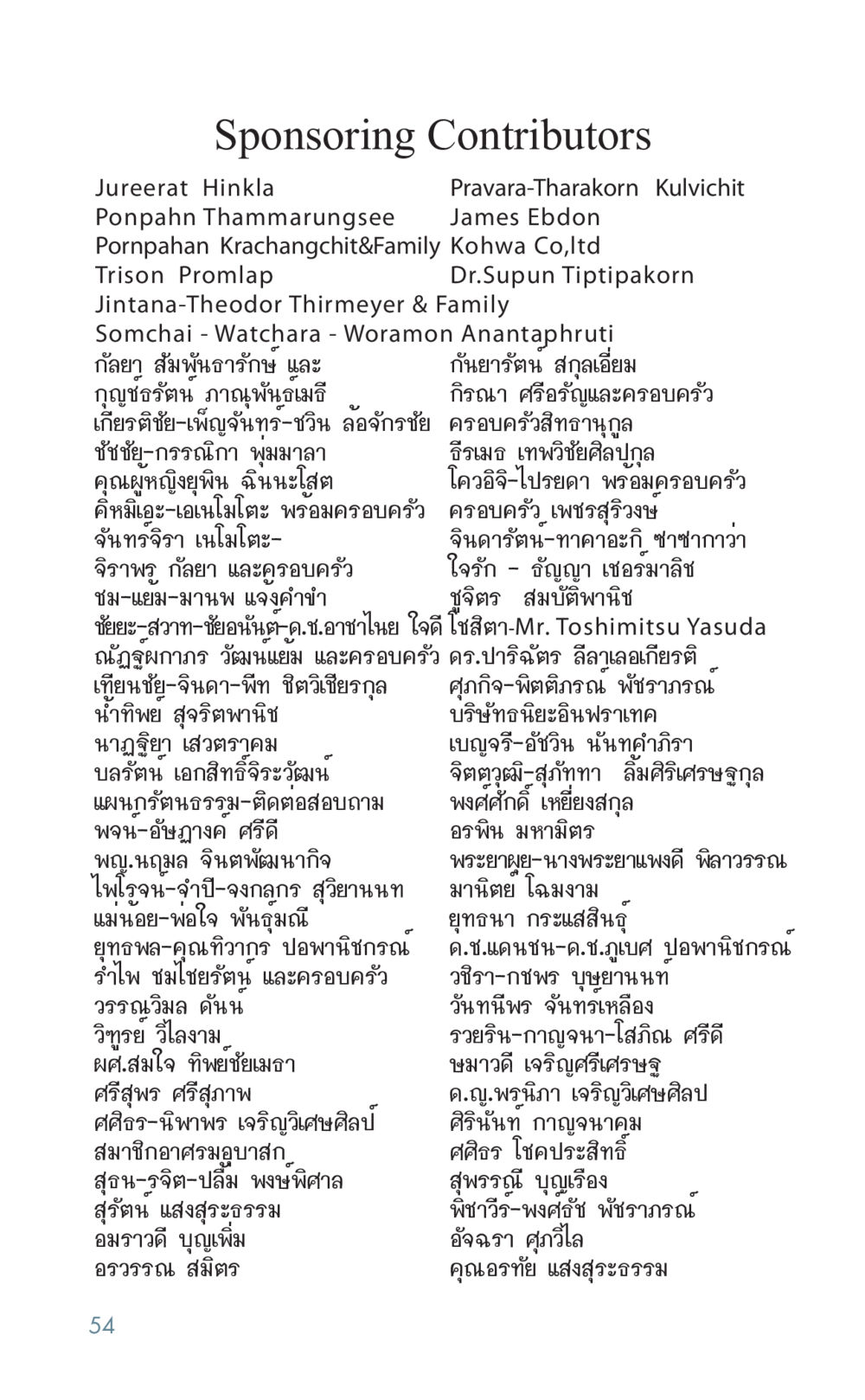 Sponsoring Contributors List Golden Age of Inner Peace หน้า 54