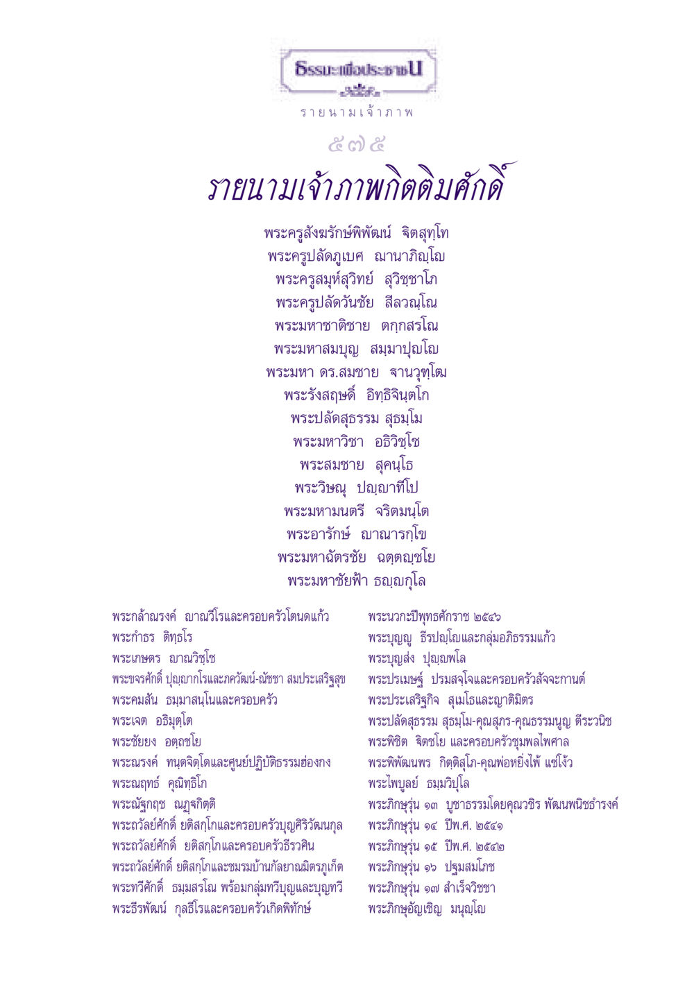 รายนามเจ้าภาพพระสงฆ์ ธรรมะเพื่อประชาชน ฉบับปรโลก หน้า 576