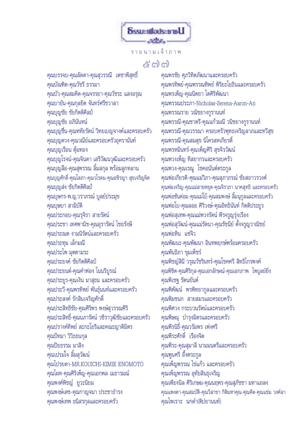 รายนามเจ้าภาพธรรมะเพื่อประชาชน ธรรมะเพื่อประชาชน ฉบับพุทธคุณ หน้า 578