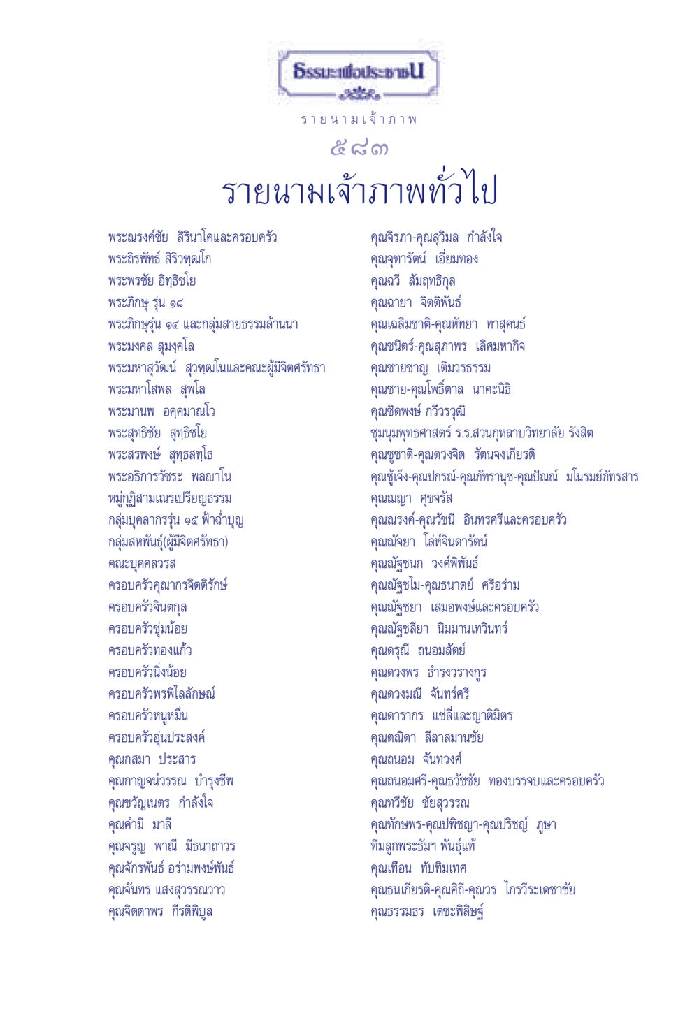 รายนามเจ้าภาพทั่วไป ธรรมะเพื่อประชาชน ฉบับพุทธคุณ หน้า 584