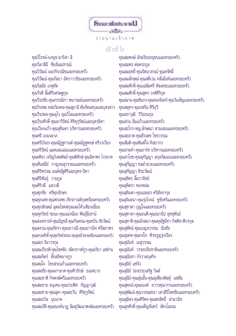 รายนามเจ้าภาพในงานธรรมะเพื่อประชาชน ธรรมะเพื่อประชาชน ฉบับพุทธสาวก-พุทธสาวิกา หน้า 577