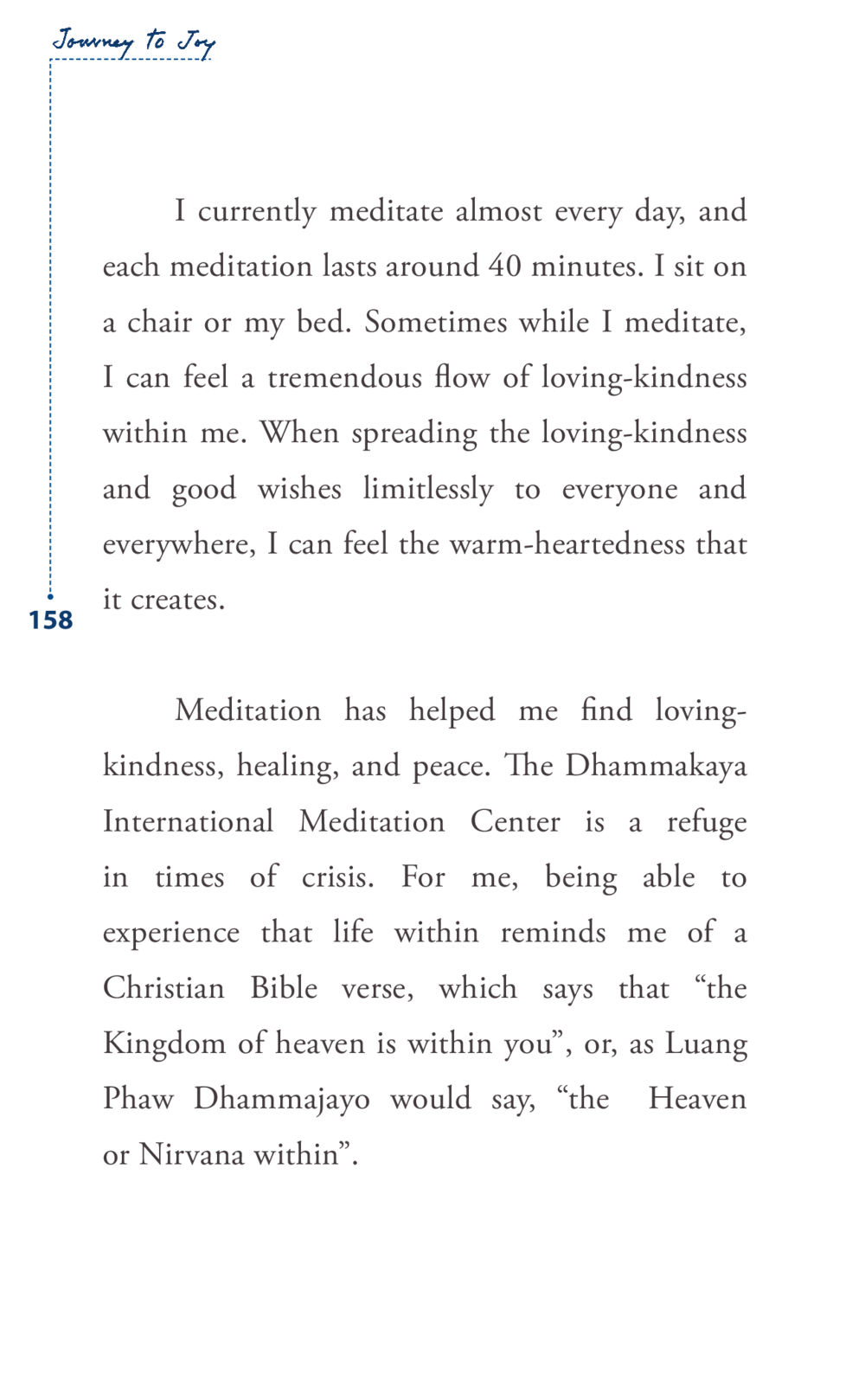 Journey to Joy through Meditation Journey to joy หน้า 158