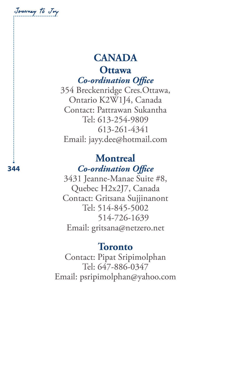 Journey to Joy - Canadian Contact Information Journey to joy หน้า 344