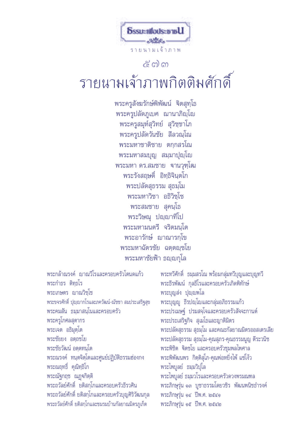 รายนามเจ้าภาพธรรมะเพื่อประช ธรรมะเพื่อประชาชน มงคลชีวิต เล่ม 1 หน้า 574