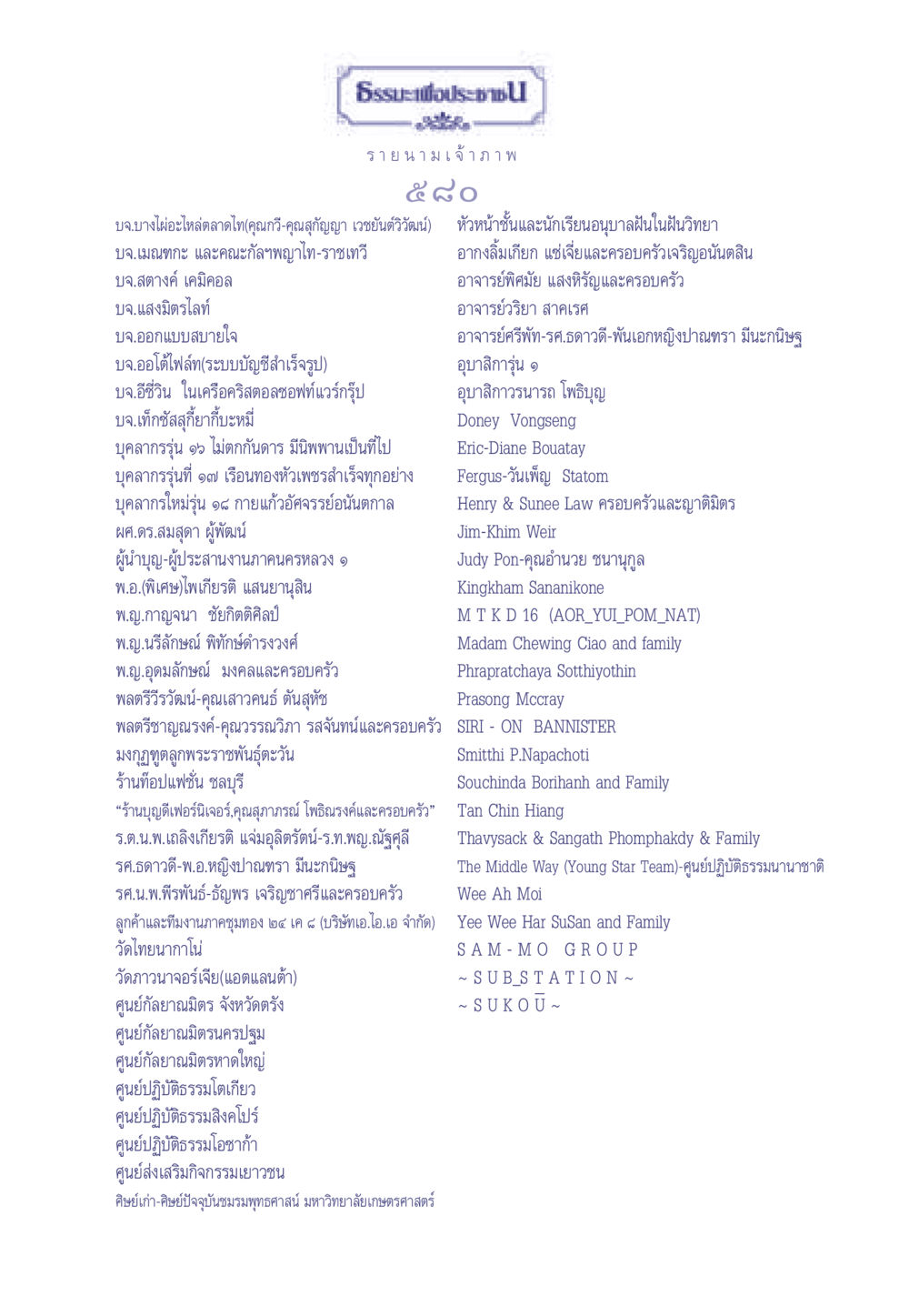 รายนามเจ้าภาพธรรมะเพื่อประช ธรรมะเพื่อประชาชน มงคลชีวิต เล่ม 2 หน้า 581