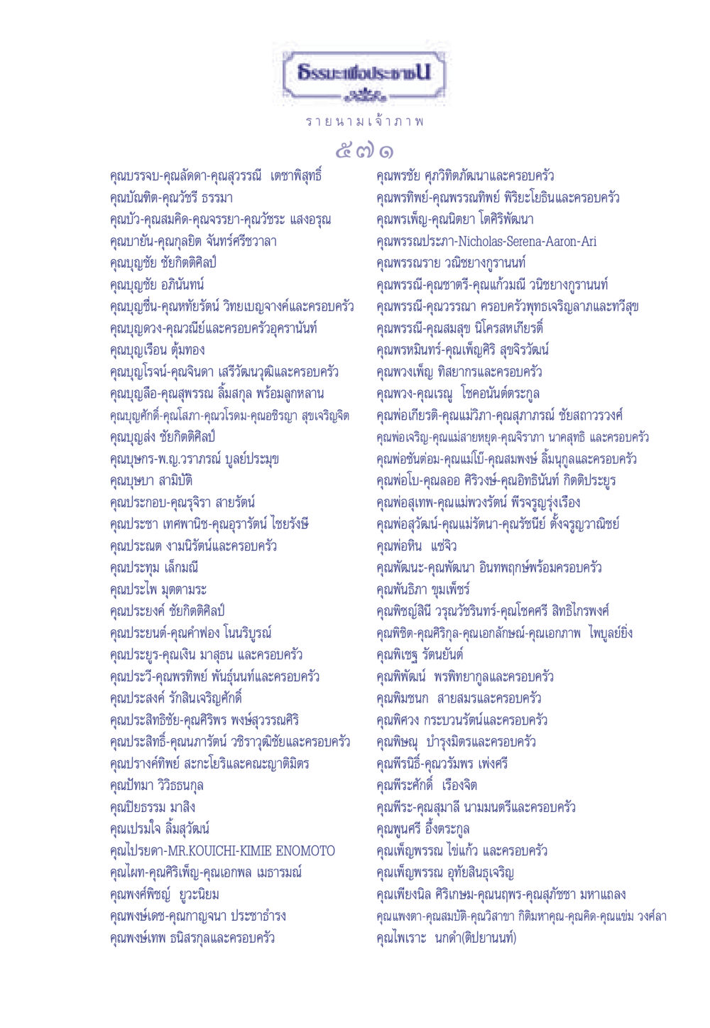 รายนามเจ้าภาพในการทำบุญ ธรรมะเพื่อประชาชน มงคลชีวิต เล่ม 3 หน้า 572