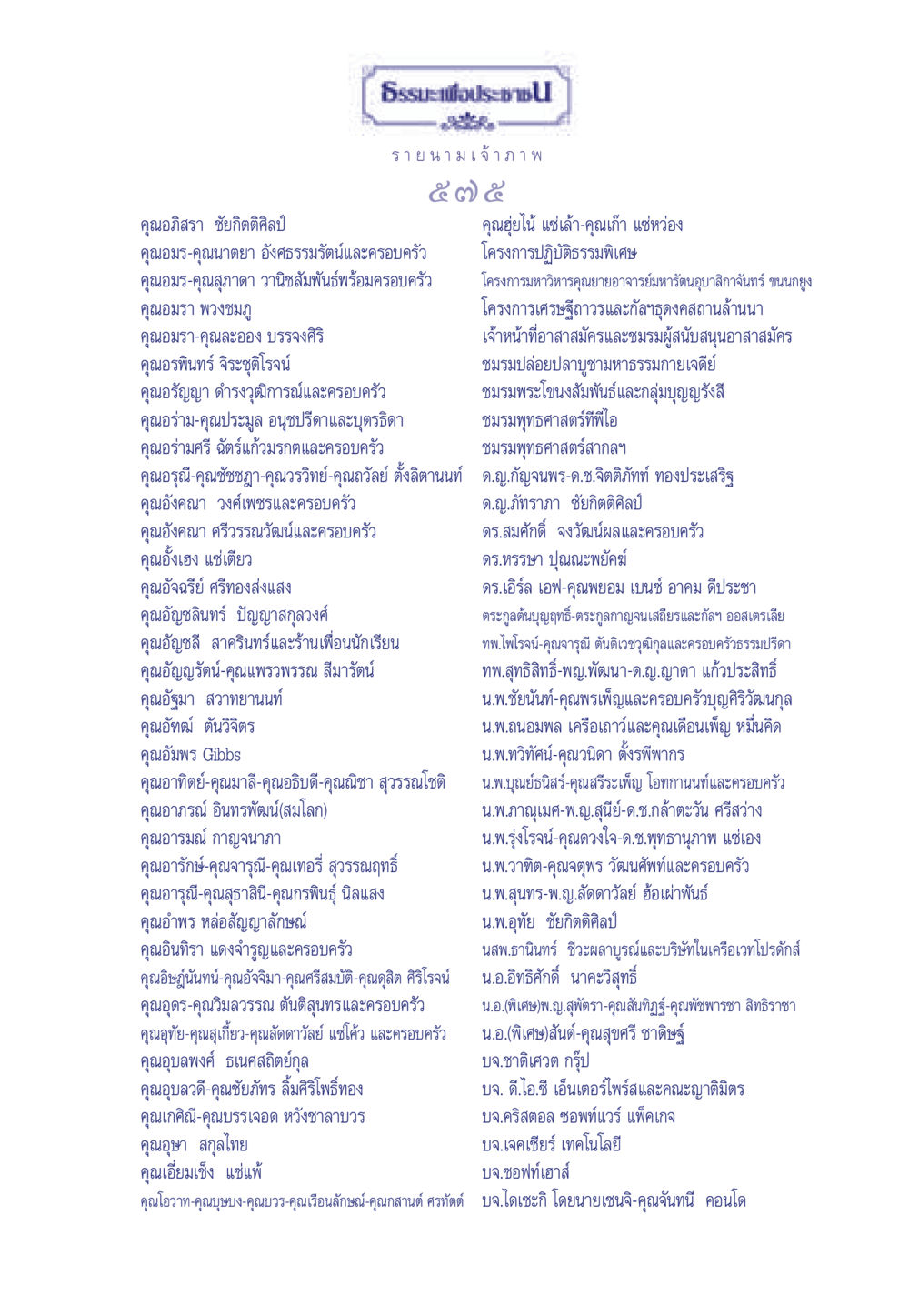 รายนามเจ้าภาพ ธรรมะเพื่อประชาชน มงคลชีวิต เล่ม 3 หน้า 576