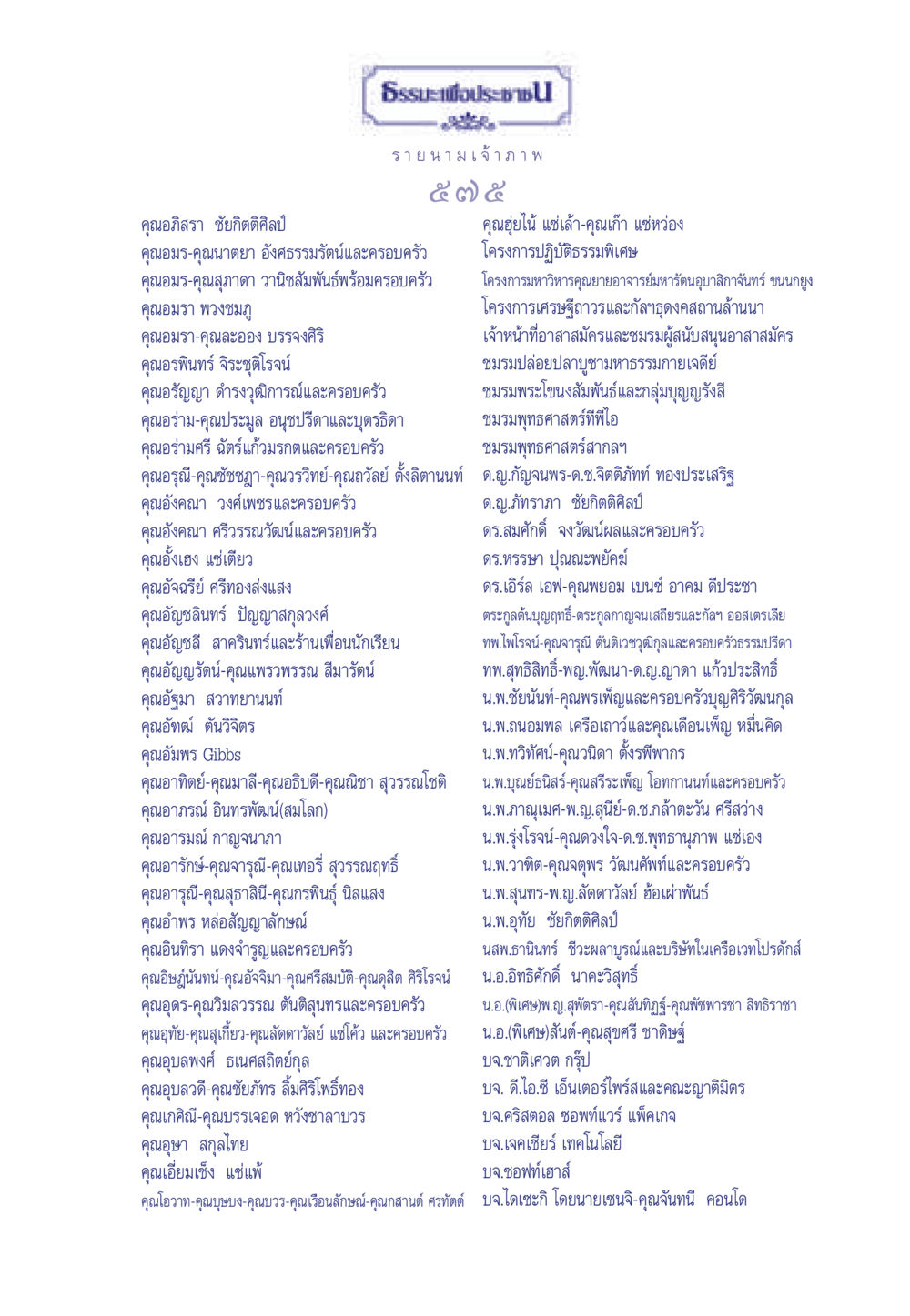 รายนามเจ้าภาพ ธรรมะเพื่อประชาชน มงคลชีวิต เล่ม 5 หน้า 576