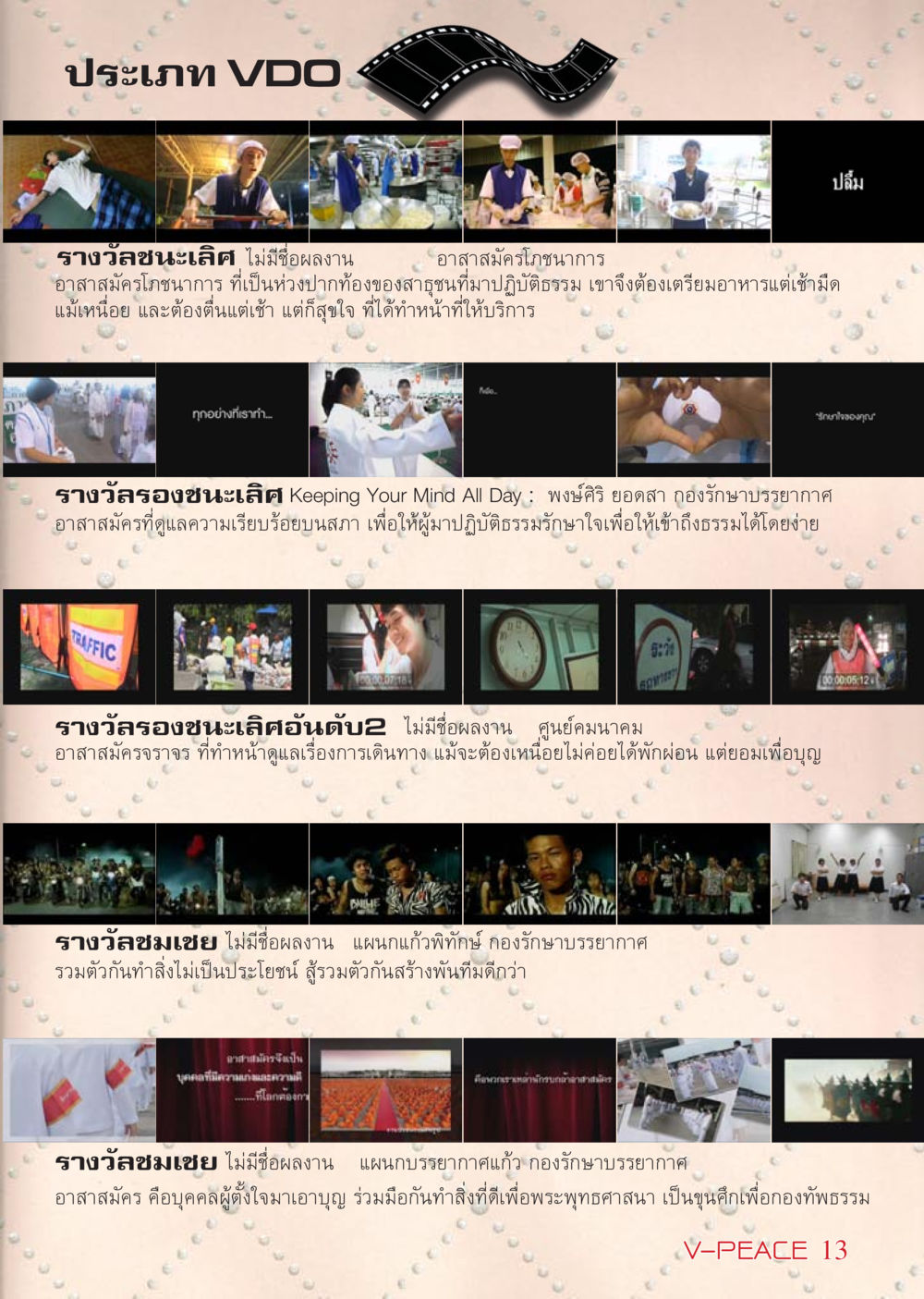 อาสาสมัครโภชนาการและกิจกรรมเพื่อพระพุทธศาสนา นิตยสาร V-Peace เดือนกุมภาพันธ์ พ.ศ.2555 หน้า 13