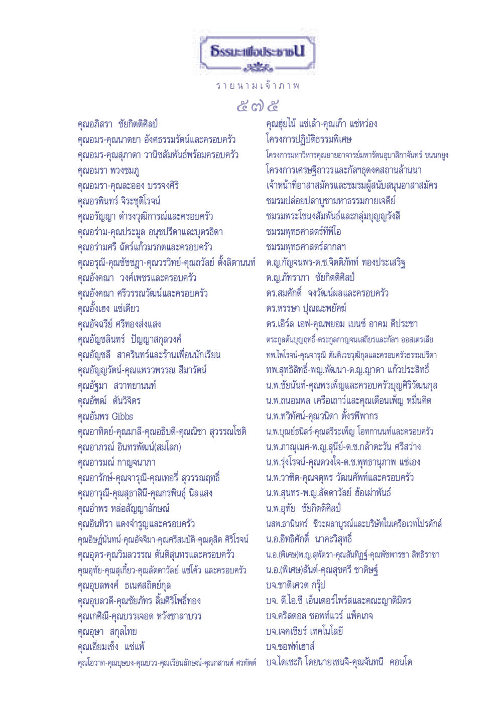 รายนามเจ้าภาพและโครงการพิเศษ ธรรมะเพื่อประชาชน มงคลชีวิต เล่ม 6 หน้า 576