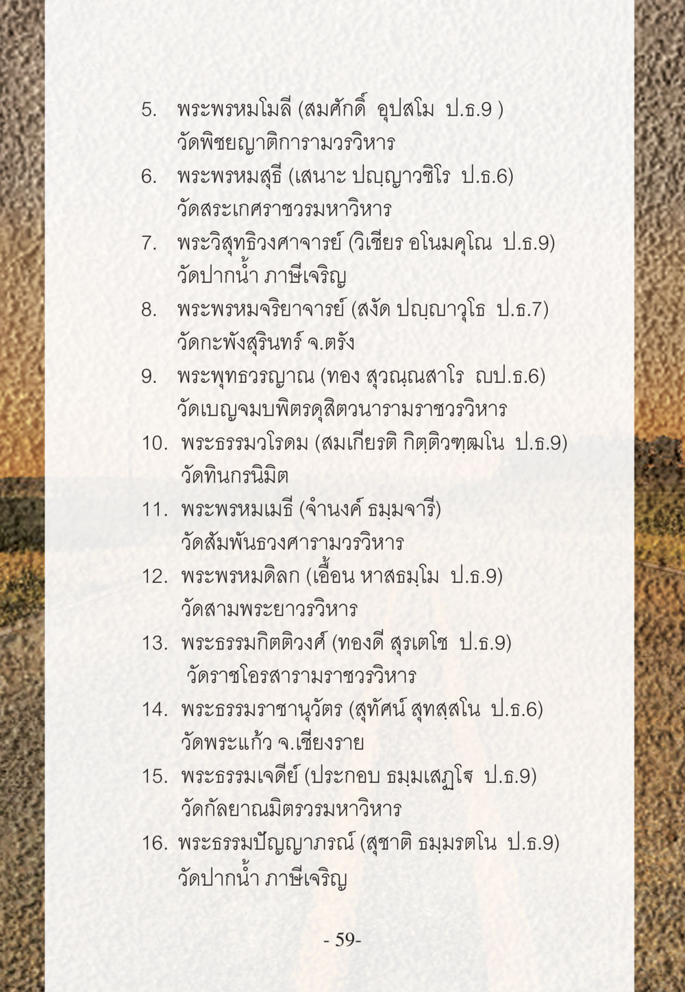 รายนามพระสงฆ์ผู้มีคุณธรรม WHY ทำไมใครๆ ก็บวชกัน หน้า 59