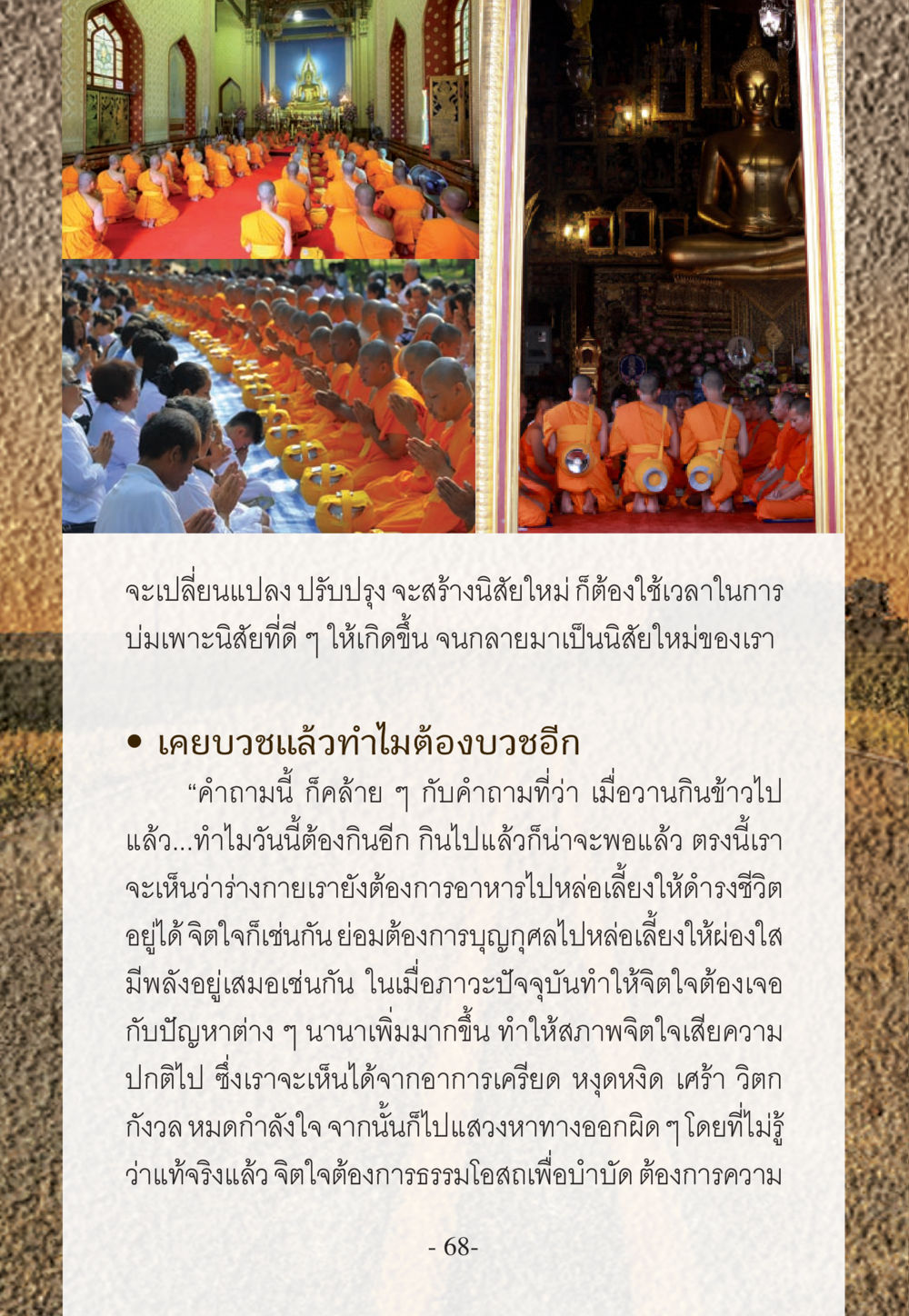 การบ่มเพาะนิสัยใหม่และการบำบัดจิตใจ WHY ทำไมใครๆ ก็บวชกัน หน้า 68