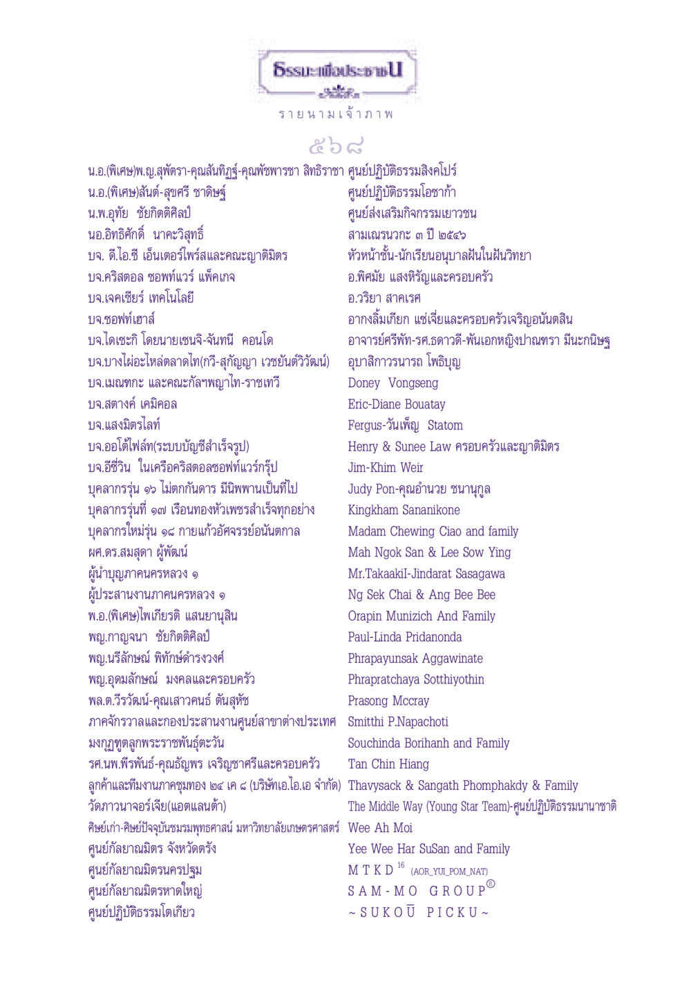 รายนามเจ้าภาพ ธรรมะเพื่อประชาชน ฉบับสารธรรม 1  หน้า 569