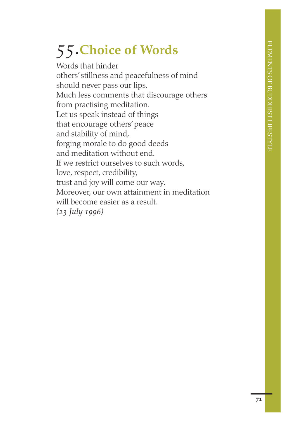 Elements of Buddhist Lifestyle: Choice of Words Pearls of Inner Wisdom หน้า 72