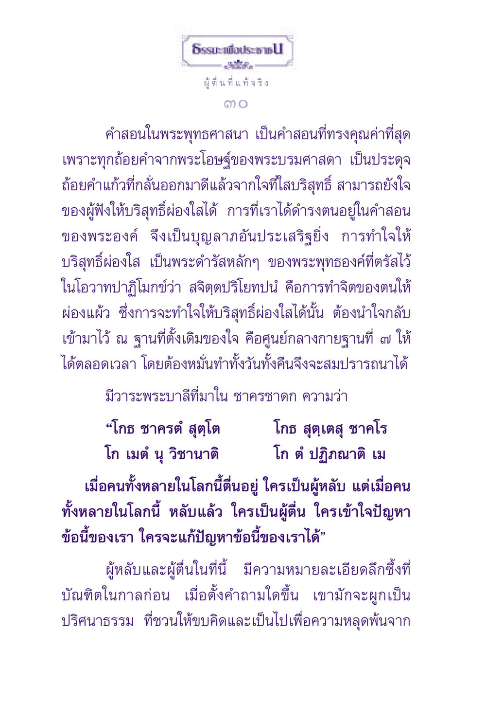 ผู้ตื่นที่แท้จริง ธรรมะเพื่อประชาชน ฉบับสารธรรม 3 หน้า 31