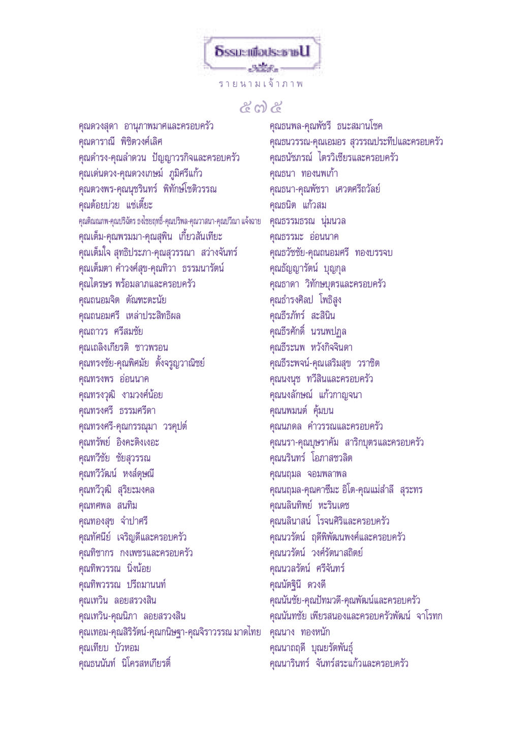 รายชื่อผู้บริจาคและผู้ส่งสารธรรม ธรรมะเพื่อประชาชน ฉบับอานิสงส์แห่งบุญ 1 หน้า 576