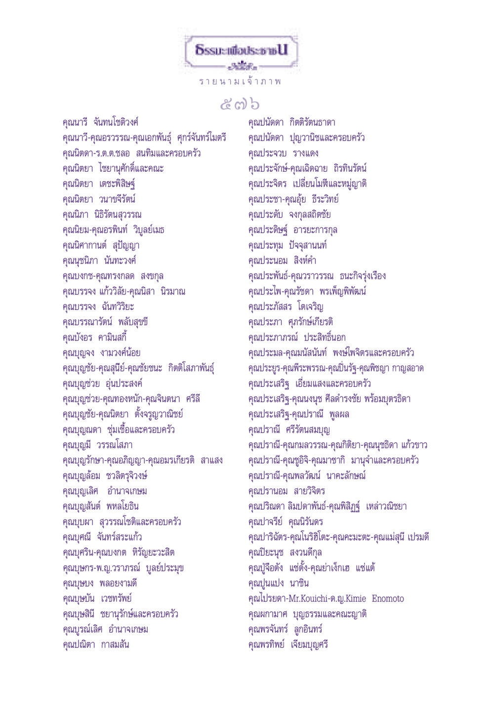 รายนามเจ้าภาพ ธรรมะเพื่อประชาชน ฉบับอานิสงส์แห่งบุญ 1 หน้า 577
