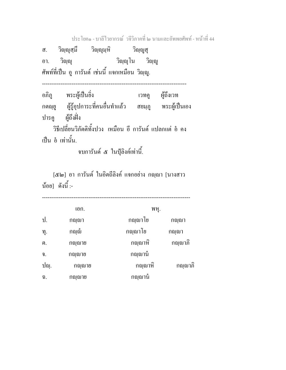 บาลีไวยากรณ์ วจีวิภาคที่ ๒ - นามและอัพพยศัพท์ บาลีไวยกรณ์ วจีวิภาคที่ 2 นามและอัพพยศัพท์ หน้า 16