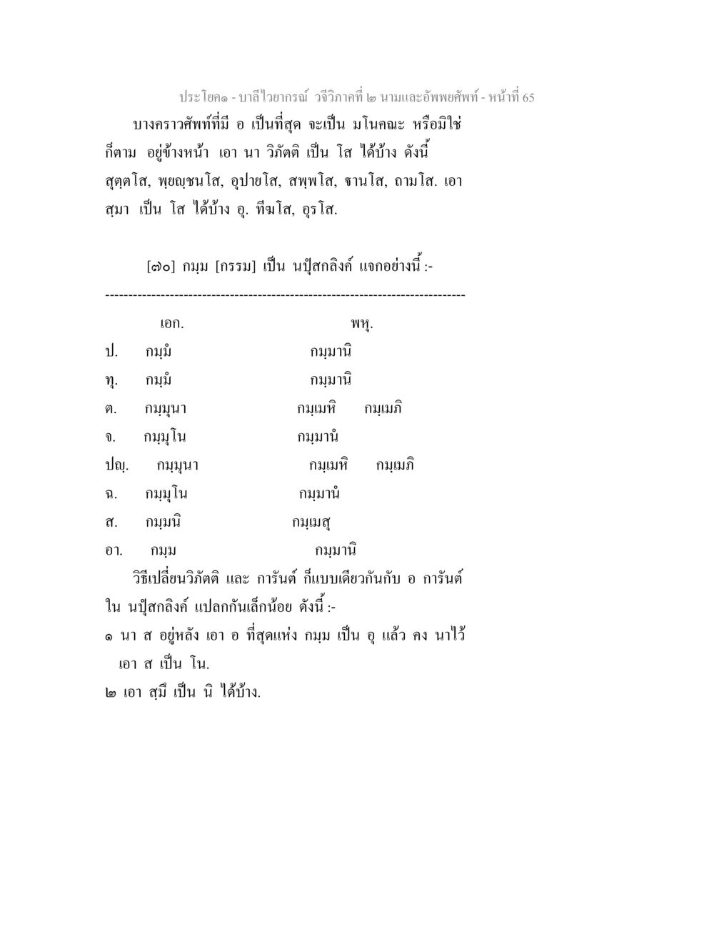 บาลีไวยากรณ์ วจีวิภาคที่ ๒ นามและอัพพยศัพท์ บาลีไวยกรณ์ วจีวิภาคที่ 2 นามและอัพพยศัพท์ หน้า 37