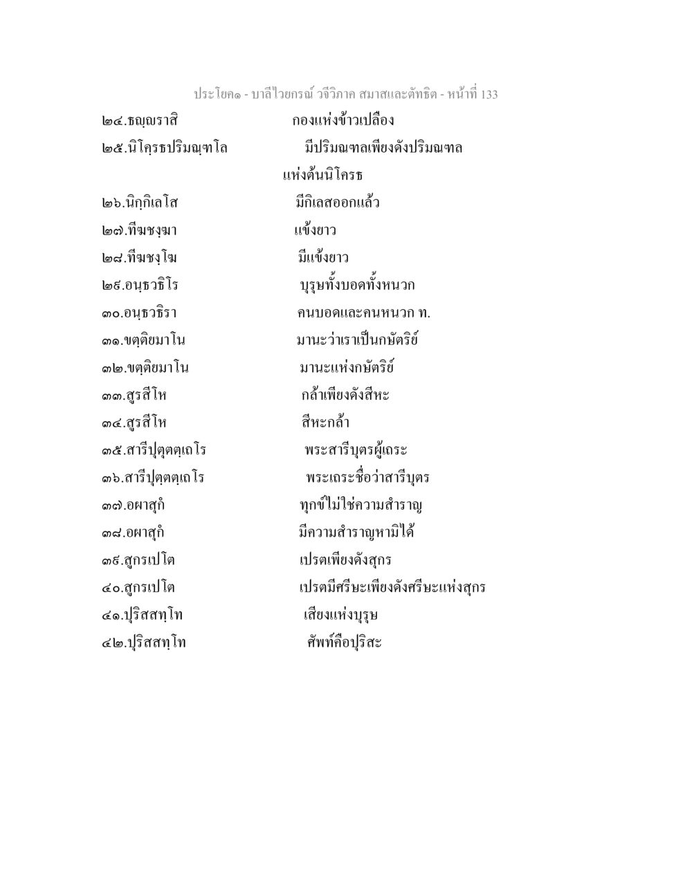 บทเรียนภาษาบาลี: การศึกษาคำศัพท์และโครงสร้าง บาลีไวยกรณ์ วจีวิภาค สมาสและตัทธิต หน้า 28