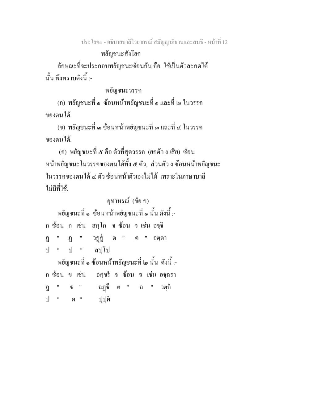 อธิบายบาลีไวยากรณ์: พยัญชนะสังโยค อธิิบายบาลีไวยากรณ์ สมัญญาภิธานและสนธิ หน้า 13