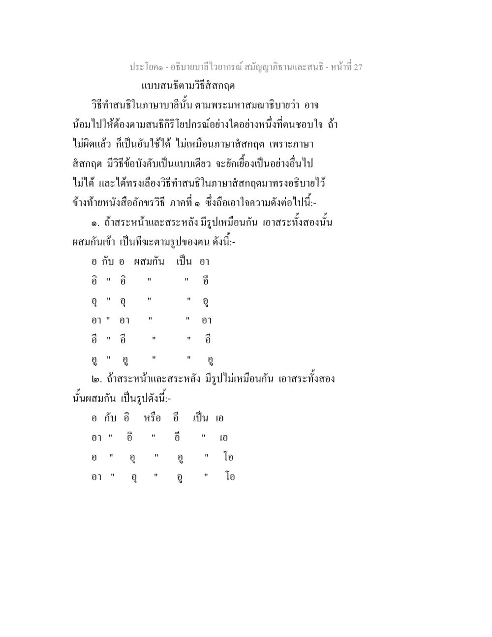 การอธิบายบาลีไวยากรณ์และวิธีทำสนธิ อธิิบายบาลีไวยากรณ์ สมัญญาภิธานและสนธิ หน้า 29