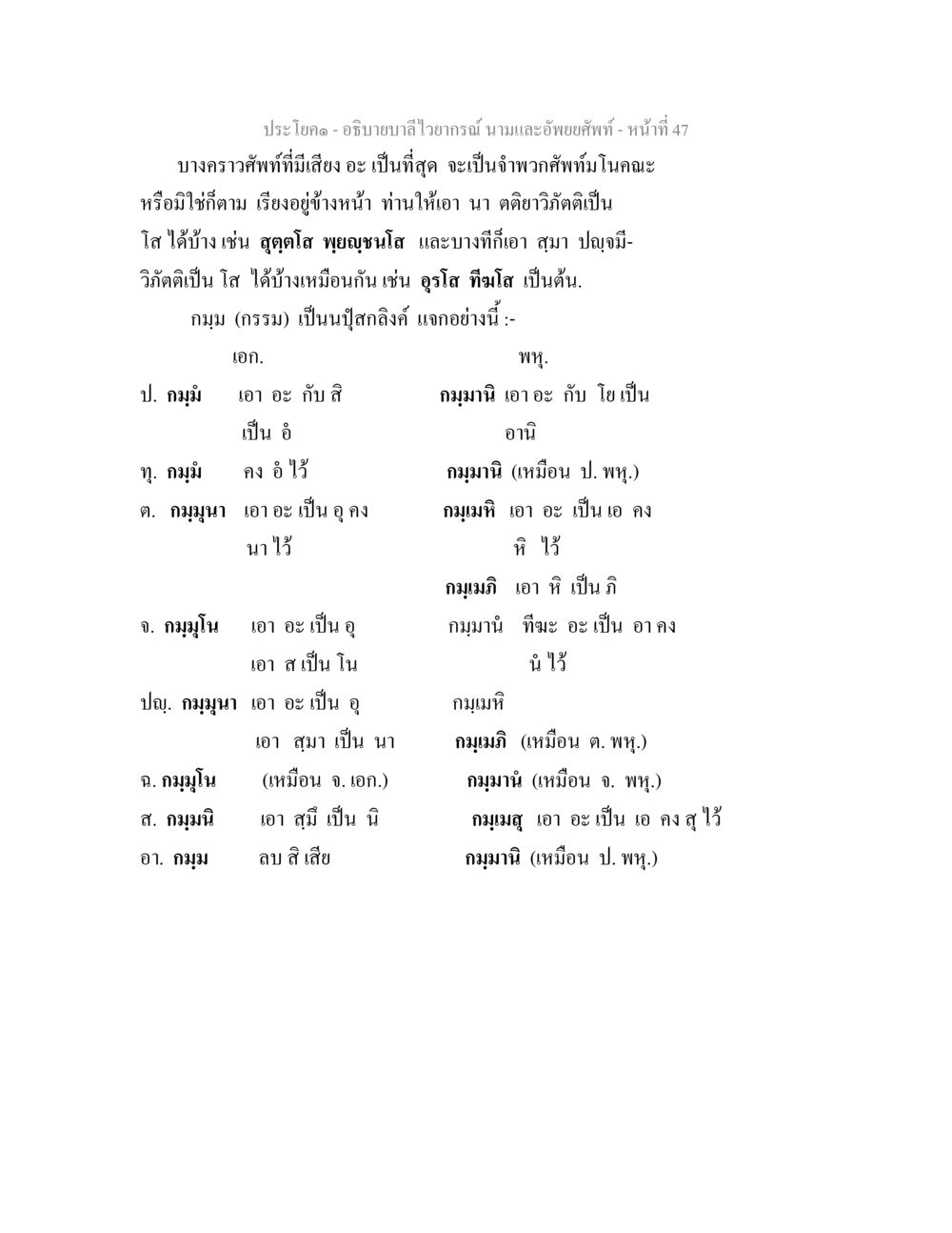 การอธิบายบาลีไวยากรณ์ นามและอัพยยศัพท์ อธิบายบาลีไวยากรณ์ นามและอัพพยศัพท์ หน้า 48