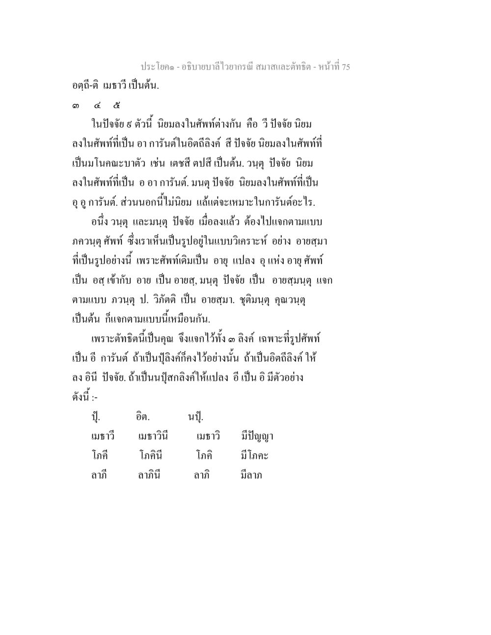 การวิเคราะห์ศัพท์ในภาษาไทย อธิบายบาลีไวยากรณ์ สมาสและตัทธิต หน้า 76