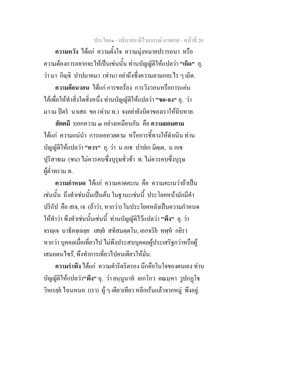 เข้าใจอารมณ์และความหวัง อธิบายบาลีไวยากรณ์ อาขยาต หน้า 21