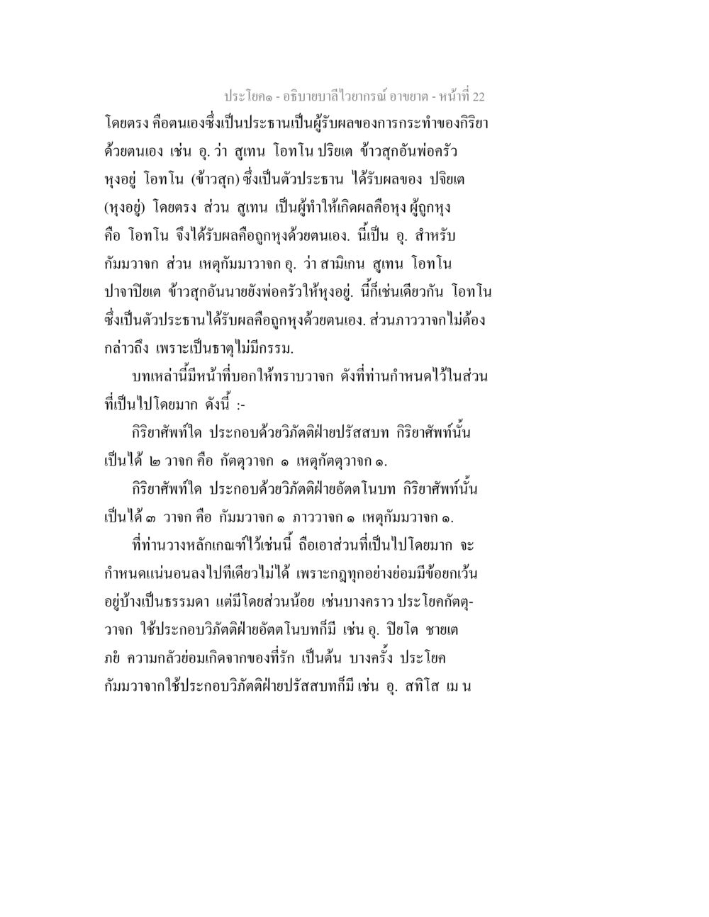 การอธิบายลำใว้รากษ์และบทบาทของประธานในประโยค อธิบายบาลีไวยากรณ์ อาขยาต หน้า 23