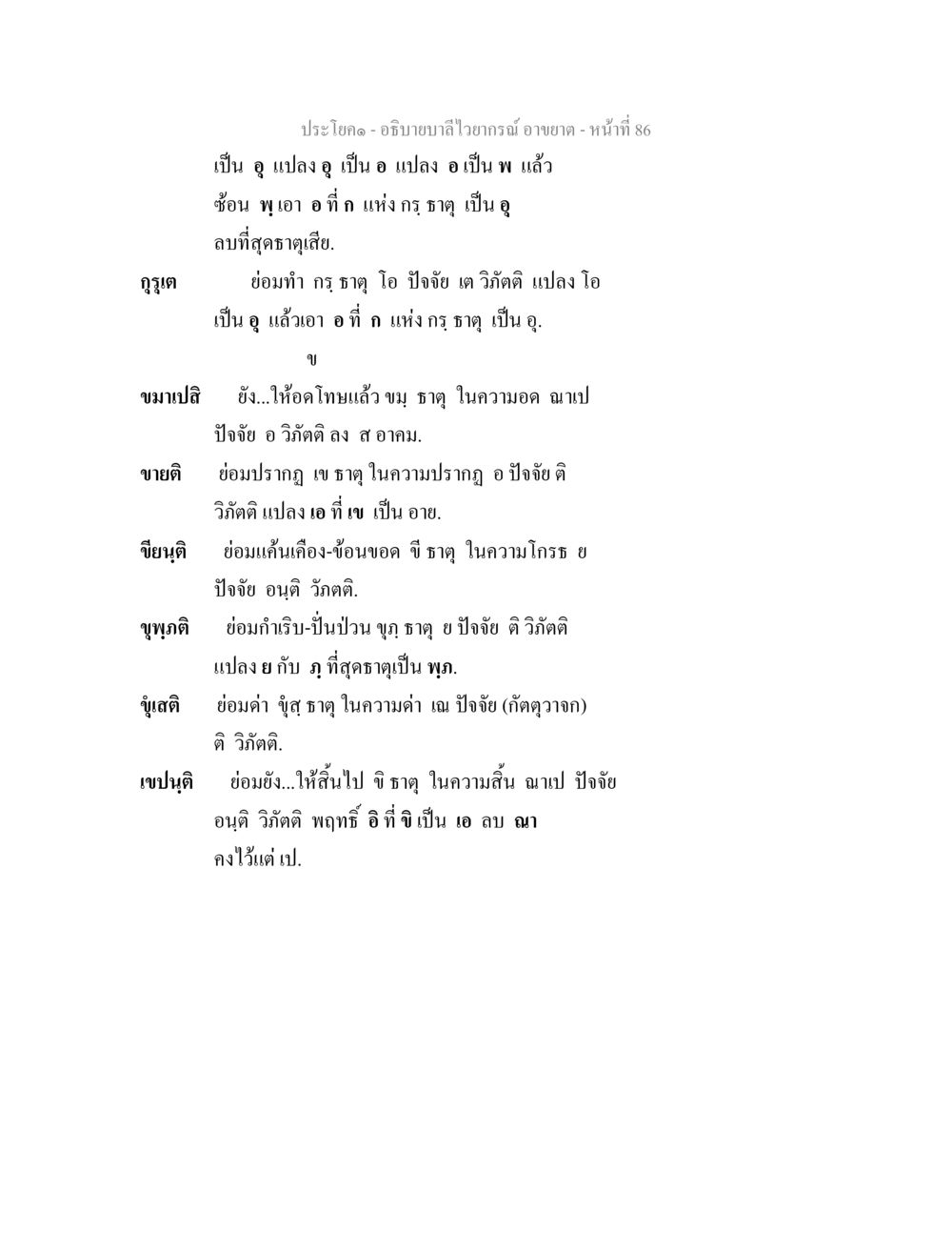  การแปลความหมายและการใช้คำในภาษาไทย อธิบายบาลีไวยากรณ์ อาขยาต หน้า 87
