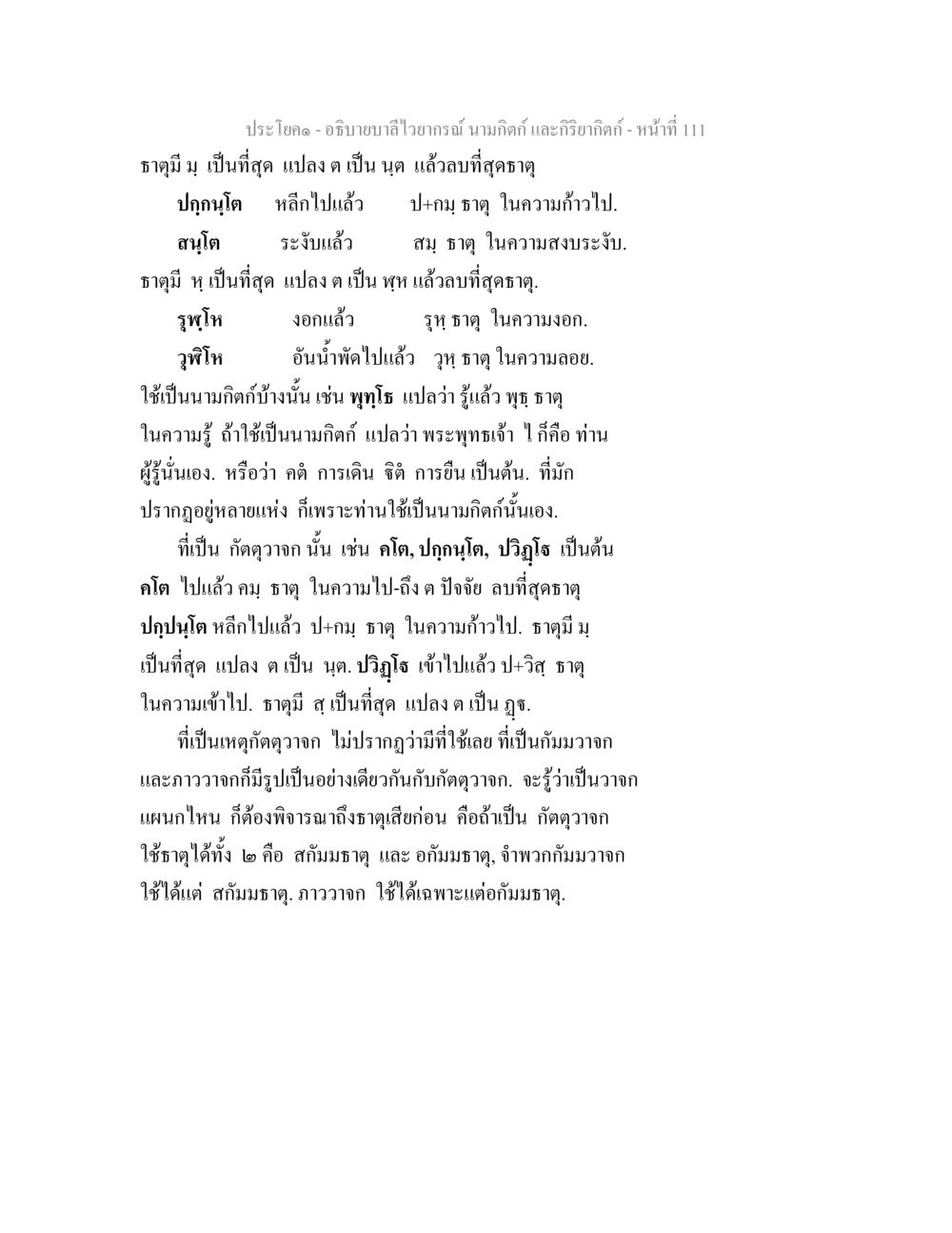 การวิเคราะห์ธาตุในบาลี อธิบายบาลีไวยากรณ์ นามกิตก์ และกิริยากิตก์ หน้า 112
