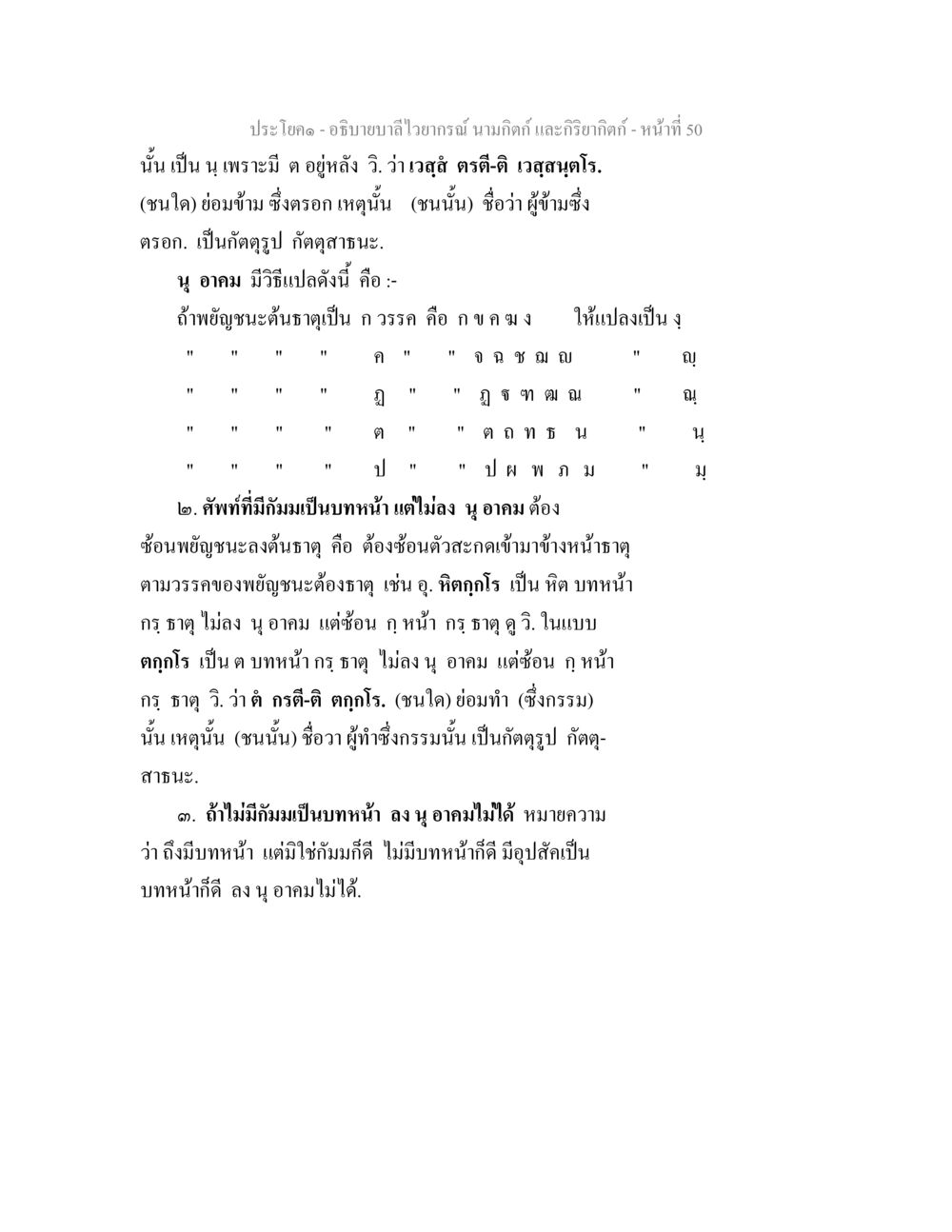 การใช้ นุ อาคม ในการแปลคำ อธิบายบาลีไวยากรณ์ นามกิตก์ และกิริยากิตก์ หน้า 51