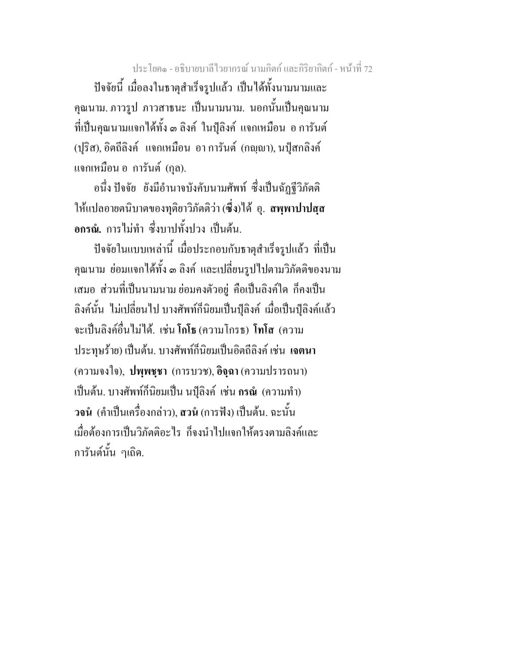 อธิบายบาลีไวยากรณ์ นามกิตติ และกริยากิตติ อธิบายบาลีไวยากรณ์ นามกิตก์ และกิริยากิตก์ หน้า 73