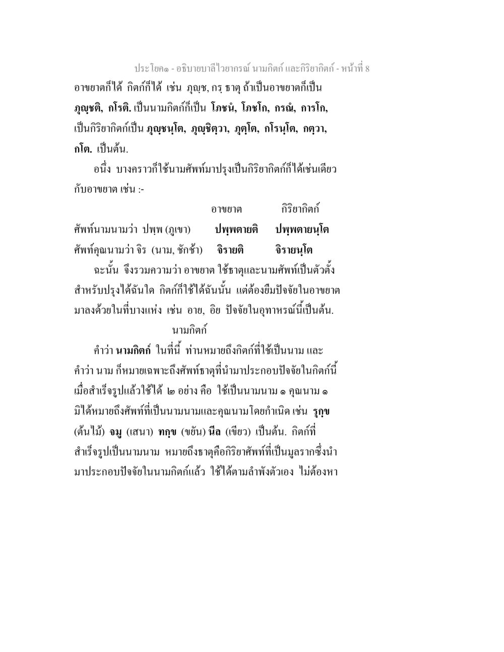 การอธิบายสไตล์วรรณนาและกิริยากิตติ อธิบายบาลีไวยากรณ์ นามกิตก์ และกิริยากิตก์ หน้า 9