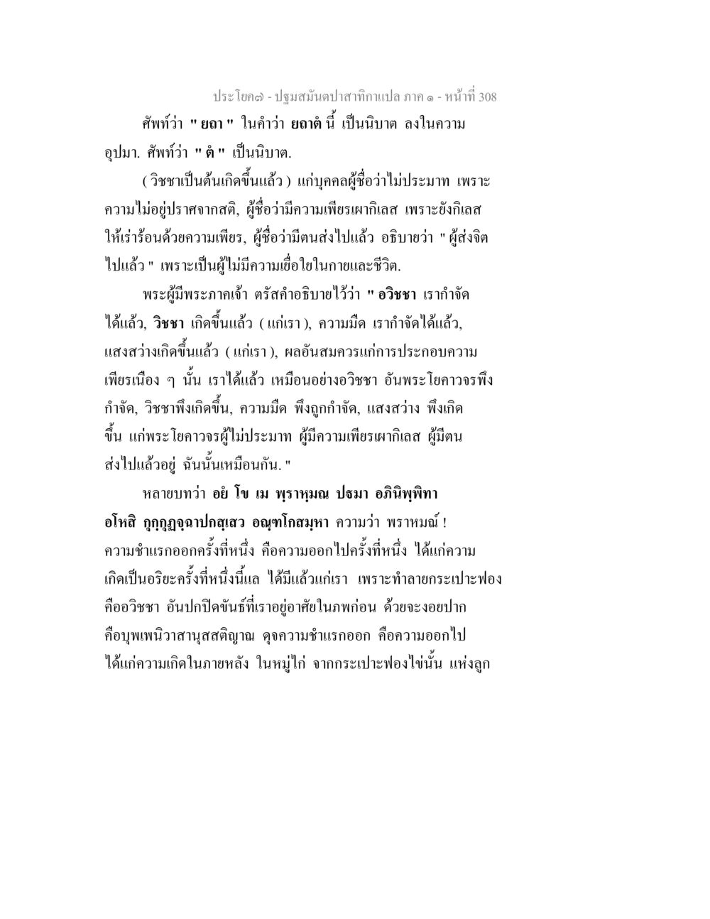 คำอธิบายเกี่ยวกับอวิชชาและวิชชา ปฐมสมันตปาสาทิกา ภาค 1 หน้า 313
