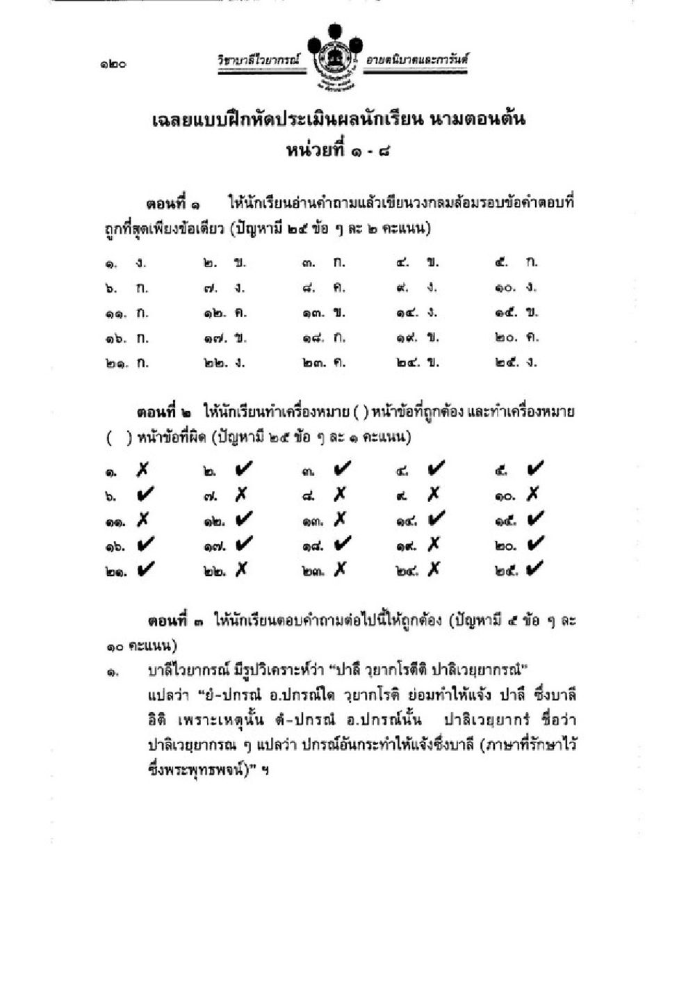 คู่มือการทดสอบตัวเลขและตัวอักษรไทย วิชาบาลีไวยากรณ์ เล่ม 1 หน้า 144