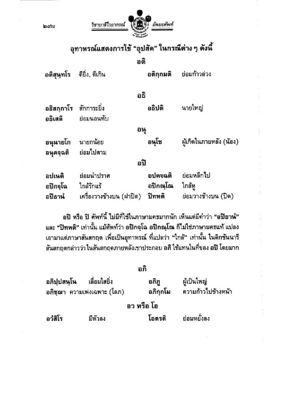 การใช้คำว่า 'อุปสรรค' ในภาษาไทย วิชาบาลีไวยากรณ์ เล่ม 1 หน้า 322