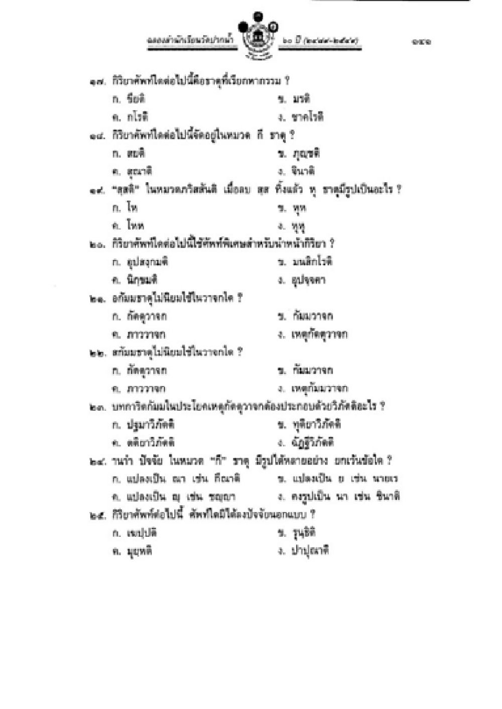 คำถามเกี่ยวกับการขายและสินค้าภายในบ้าน วิชาบาลีไวยากรณ์ เล่ม 2 หน้า 165