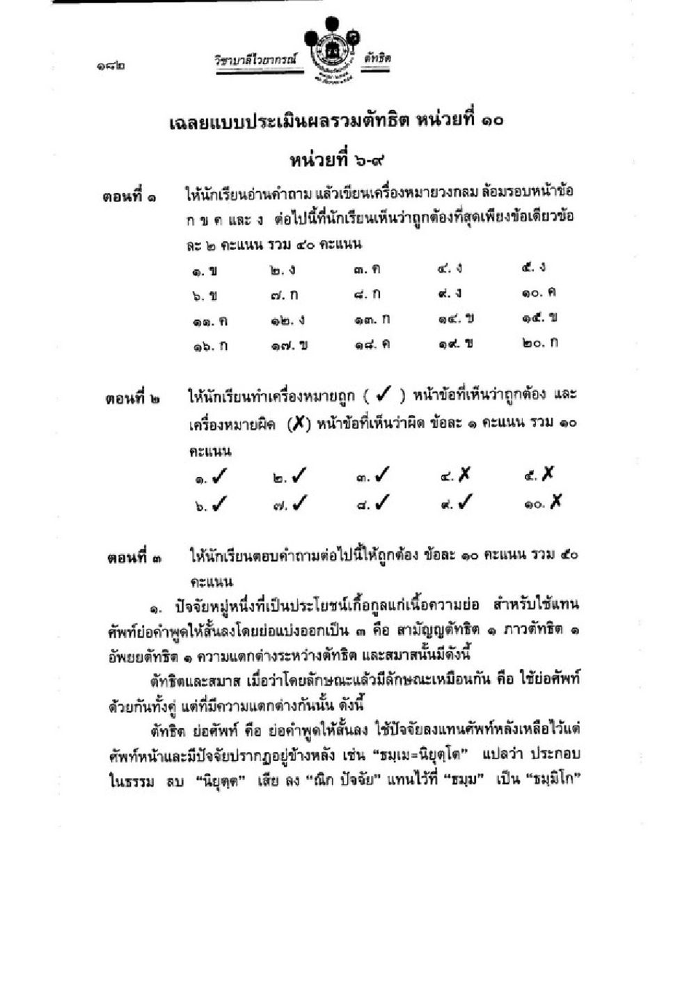การประเมินผลการศึกษา วิชาบาลีไวยากรณ์ เล่ม 3 หน้า 204