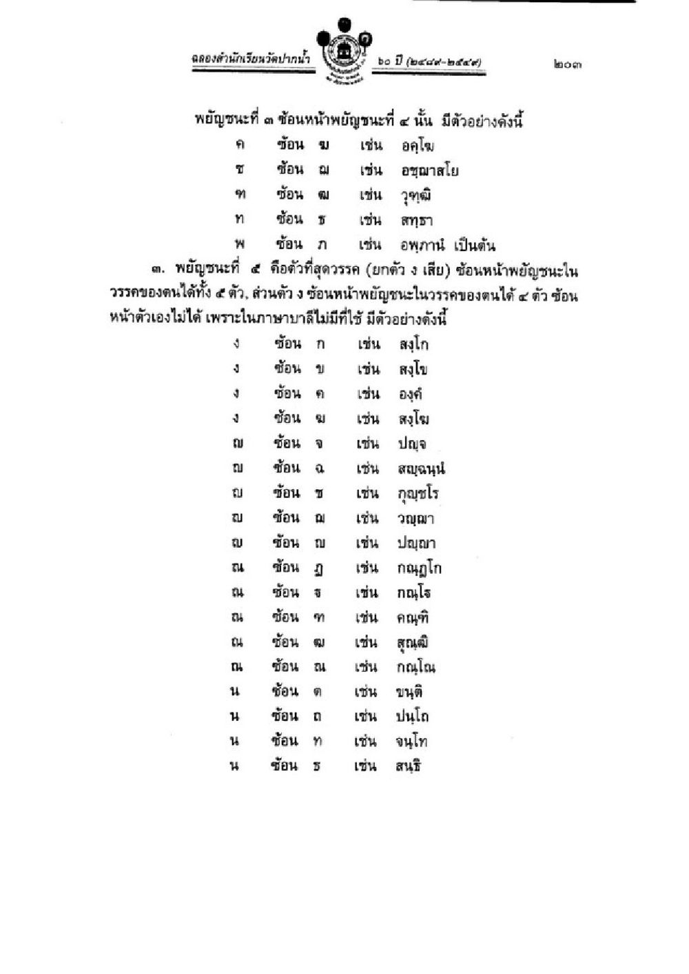 พยัญชนะและการช้อนหน้าพยัญชนะในภาษาไทย วิชาบาลีไวยากรณ์ เล่ม 3 หน้า 225